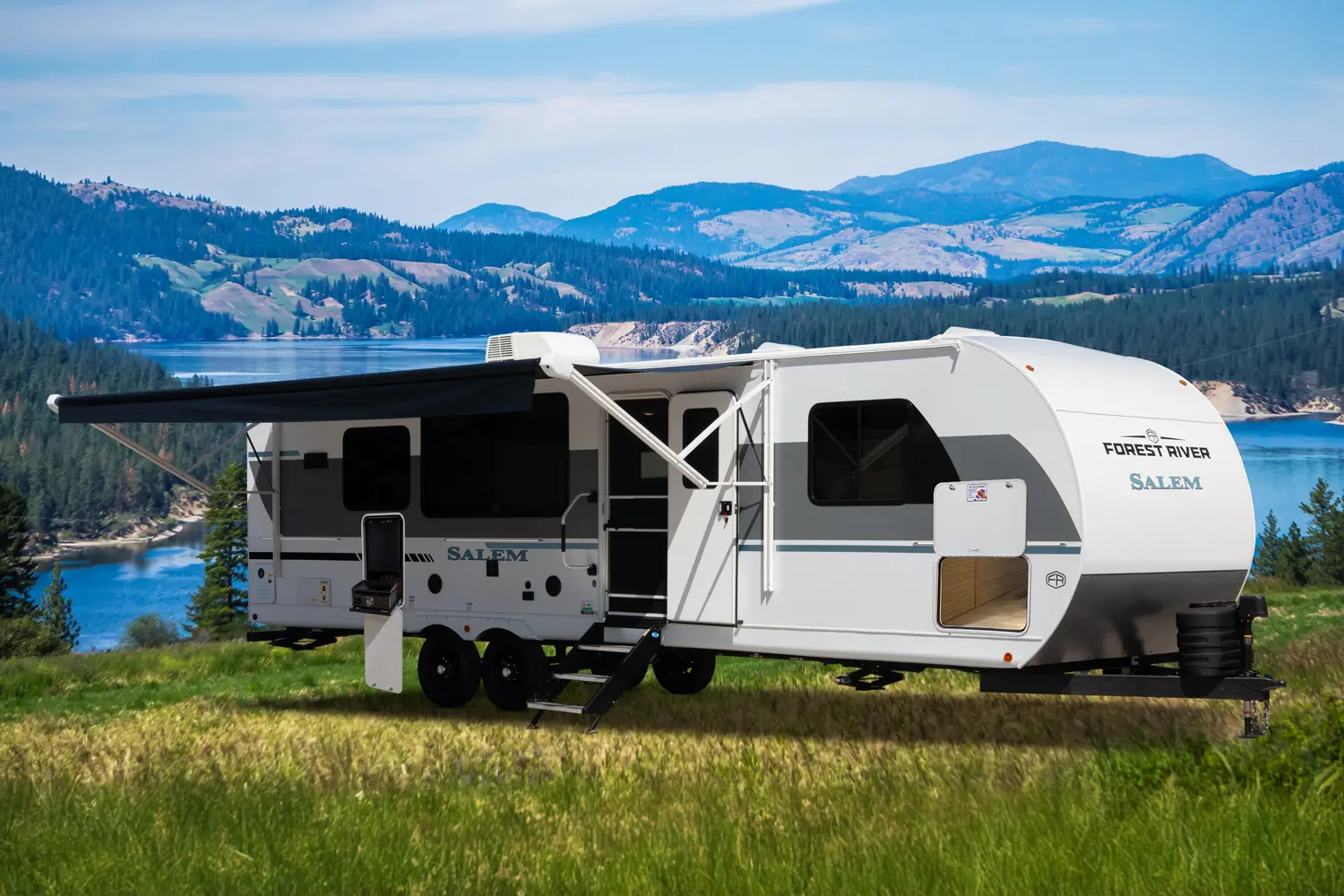 RV on the road in Maine